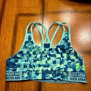bright green and blue, under armor sports bra, size xs